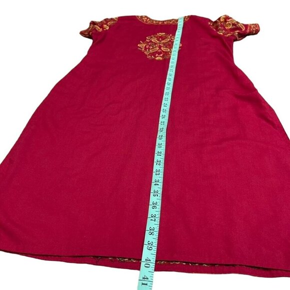 Indian Red Floral Embroidered Short Sleeve Kurta Dress and Pants 2 Piece Set - Picture 11 of 16